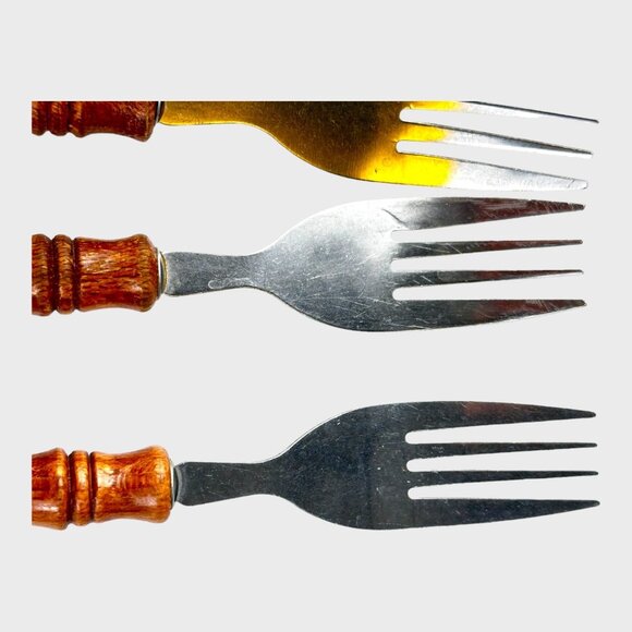 Vintage Old Homestead Wood Handle Stainless Steel Salad Fork Set 4 VGVC - Picture 5 of 6